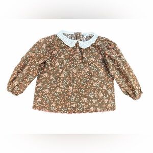 BEBE ORGANIC Long Sleeve Lace Collared Floral Darja Blouse- 3Y